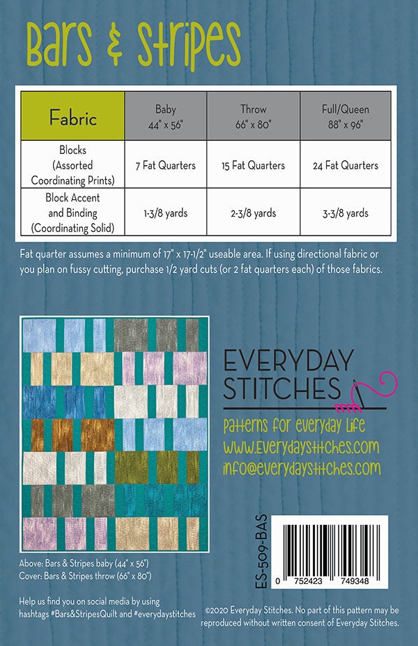 Gridlocked Quilt Pattern, Everyday Stitches ES419GRD, FQ Fat Quarter Friendly, Baby Throw Full Queen Bed Easy Quilt Pattern
