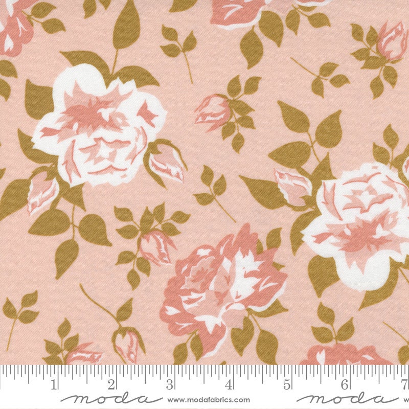 REMNANT 25" of Midnight in the Garden - Vintage Roses Blush Pink White Gold Roses Fabric, Moda 43120 15, Sweetfire Road