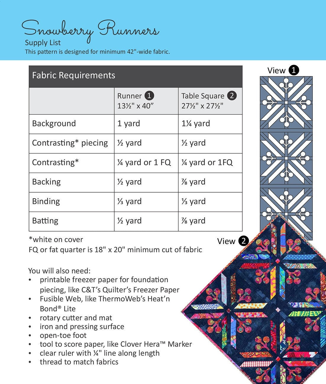 Snowberry Runner Quilt Pattern, Poor House Quilt Designs PQD246, Yardage Friendly Snowflake Berries Table Runner Topper Quilt Pattern