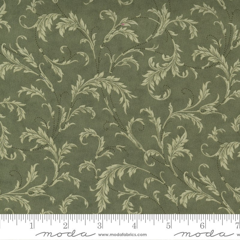 REMNANT 1 Yard 20" of 108" Poinsettia Plaza - Sage Green Swirl Filigree Scroll Wide Quilt Back Fabric, Moda 108003 14, Cotton Sateen Backing