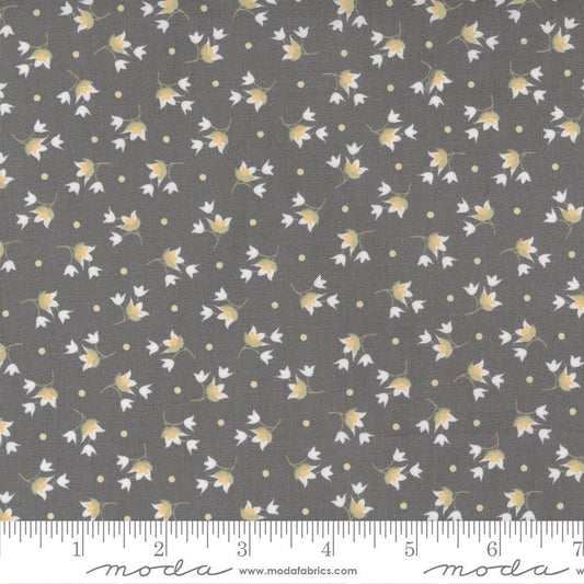Buttercup and Slate - Yellow Flower Buds on Dark Gray Fabric, Moda 29154 17, Small Florals Quilt Fabric, Corey Yoder, By the Yard
