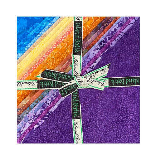 Imperial Mums Stack, Island Batik , 10" Precut Purple Yellow Orange Blue Batik Layer Cake Fabric Squares