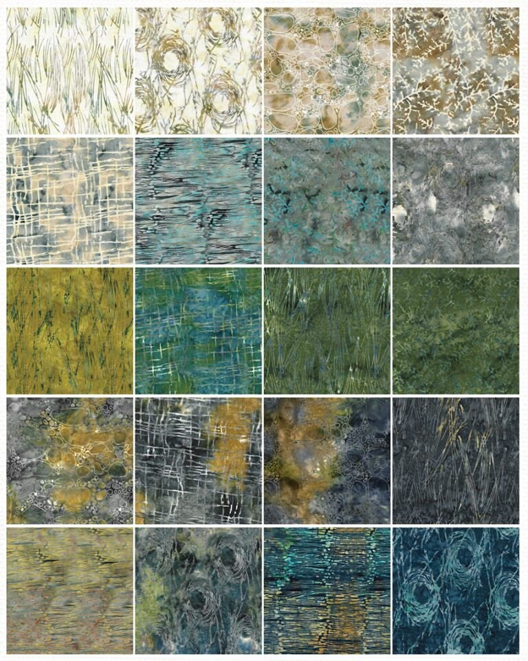 River Walk Strip Pack, Island Batik, 2.5" Precut Muted Blue Green Gray Batik Jelly Roll Fabric Strips