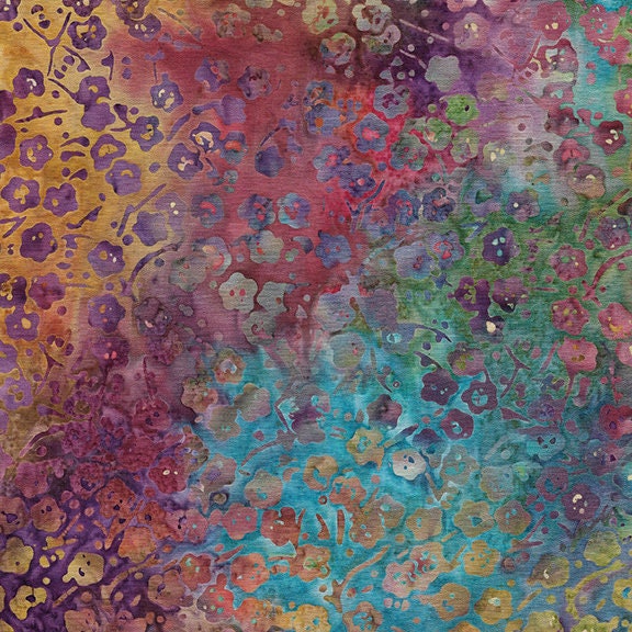 Imperial Mums Stack, Island Batik , 10" Precut Purple Yellow Orange Blue Batik Layer Cake Fabric Squares