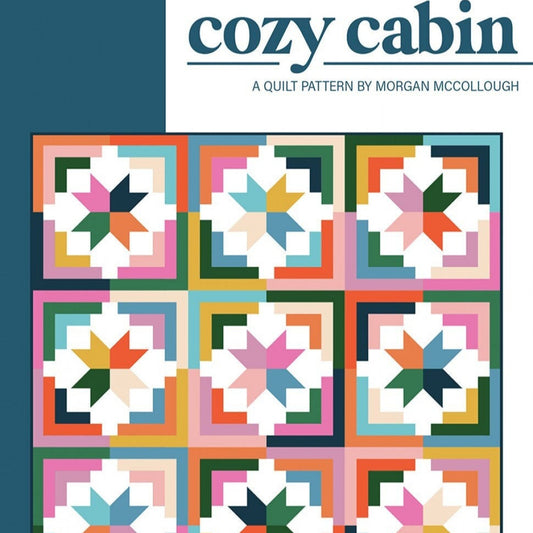 Cozy Cabin Quilt Pattern, Modernly Morgan MM-013, Fat Quarter Yards Friendly Star Baby Throw Queen Bed Quilt Pattern, Morgan McCollough
