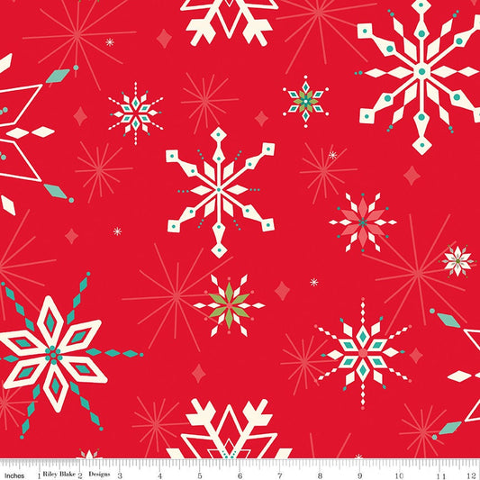 REMNANT 2 Yards 9" of 108" Inch Winter Wonder Red Snowflake Wide Quilt Back Fabric, Riley Blake WB12070 Red, Xmas Wide Quilt Backing Fabric