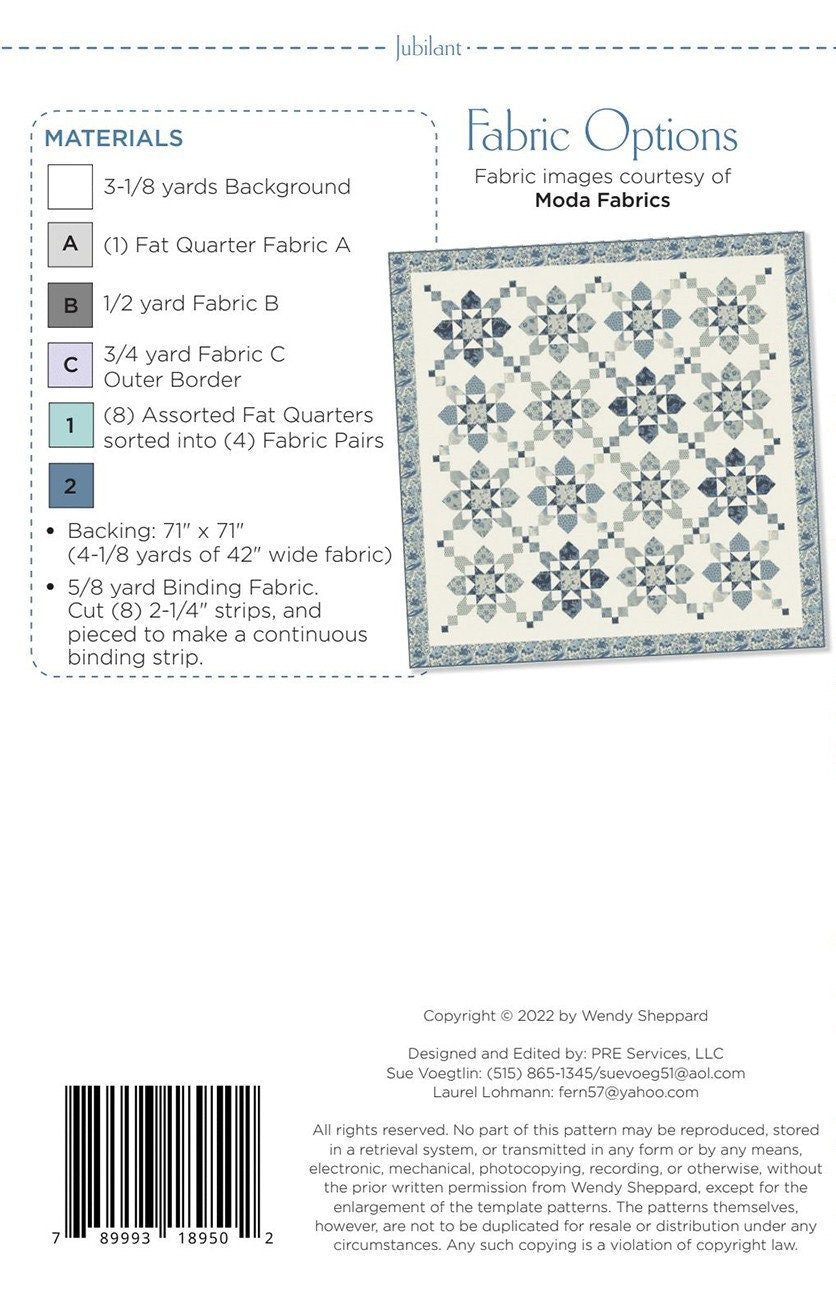 Jubilant Quilt Pattern, Wendy Sheppard WS50, Fat Quarter FQ Friendly Pattern, Star Throw Quilt Pattern