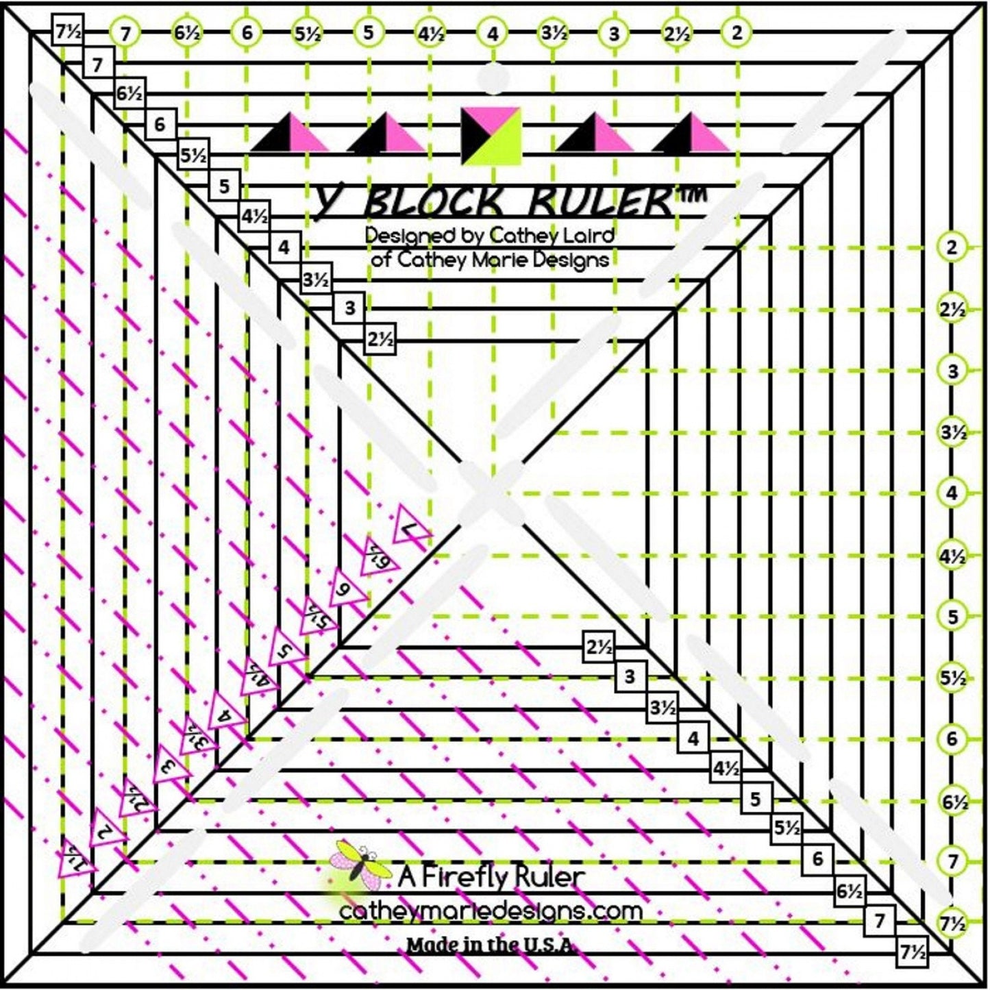 Y Block Ruler, Cathey Marie Designs CMD201R, Non Slip Quarter Square Triangle Ruler, Square Up Ruler