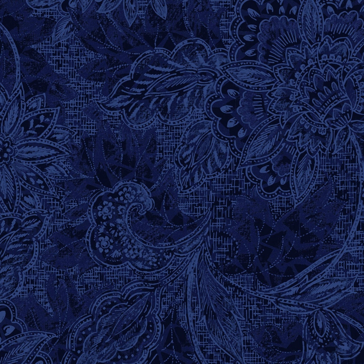 Shadows - 2 Yard Cut of 118" Navy Blue Jacquard Wide Quilt Back Fabric, Oasis Fabrics 1830806, Blue Floral Wide Quilt Backing Fabric