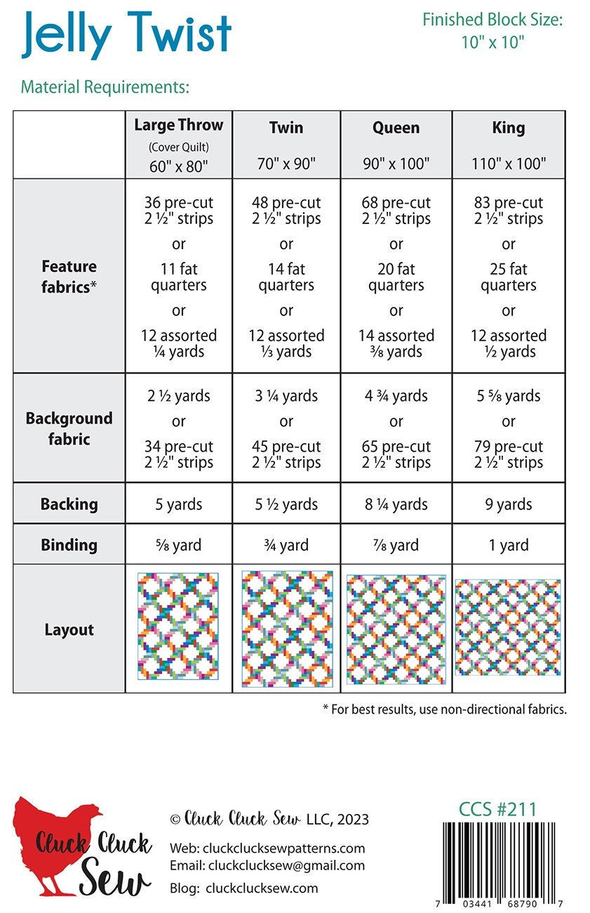 Jelly Twist Quilt Pattern, Cluck Cluck Sew CCS211