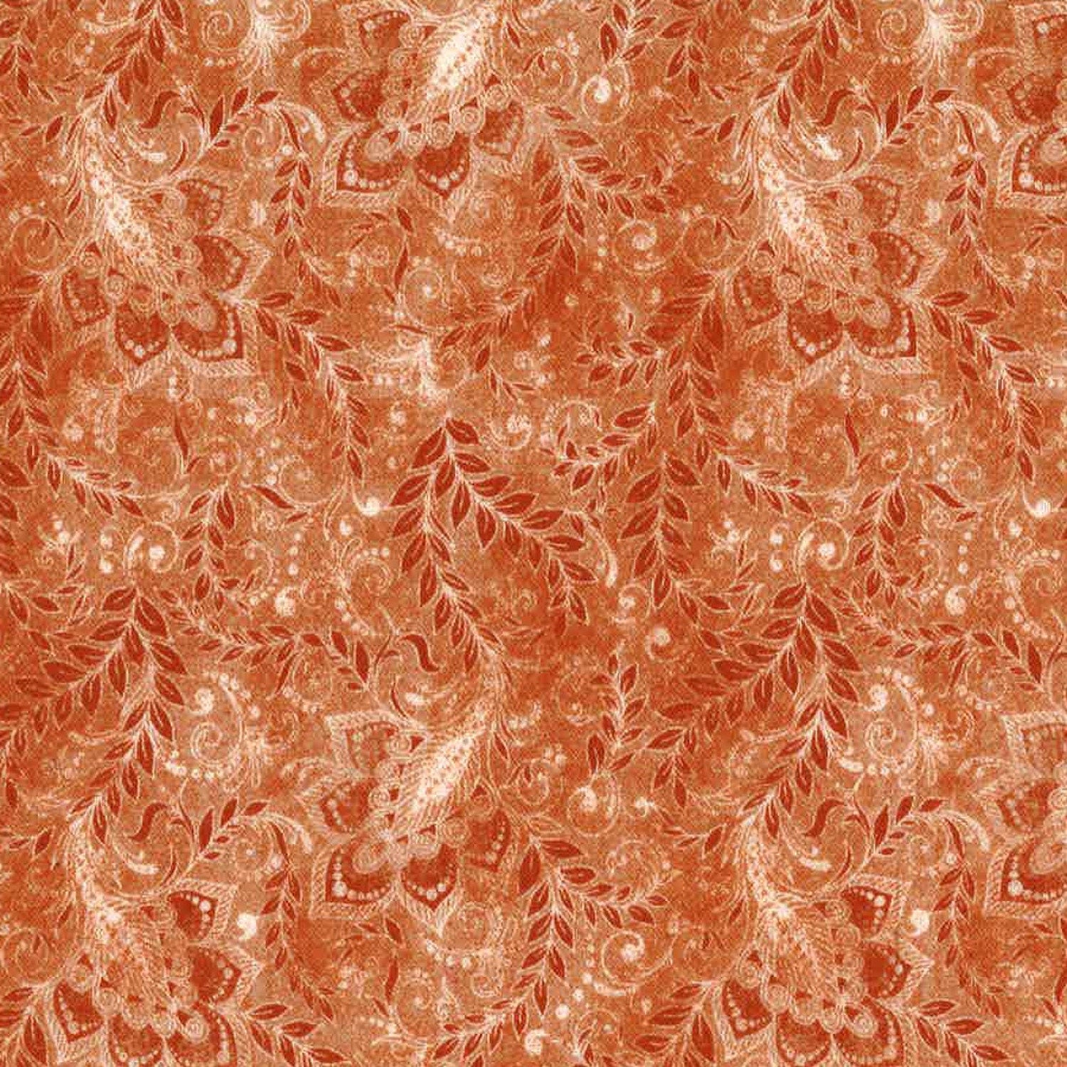REMNANT of 118" Classic Mini Jacquard - Copper Paisley Wide Quilt Back Fabric, Oasis Fabrics 1840118, Rust Brown Wide Quilt Backing Fabric
