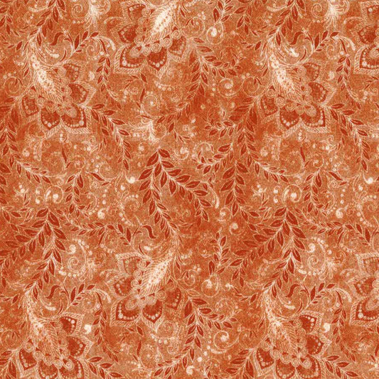 REMNANT of 118" Classic Mini Jacquard - Copper Paisley Wide Quilt Back Fabric, Oasis Fabrics 1840118, Rust Brown Wide Quilt Backing Fabric