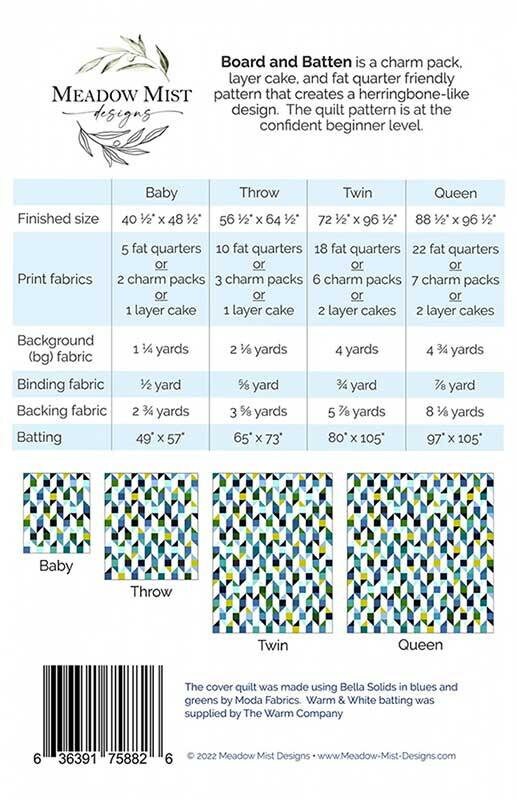 Board and Batten Quilt Pattern, Meadow Mist Designs MMD1103, Fat Quarter FQ Charm Pack Layer Cake Friendly, Contemporary Quilt Pattern