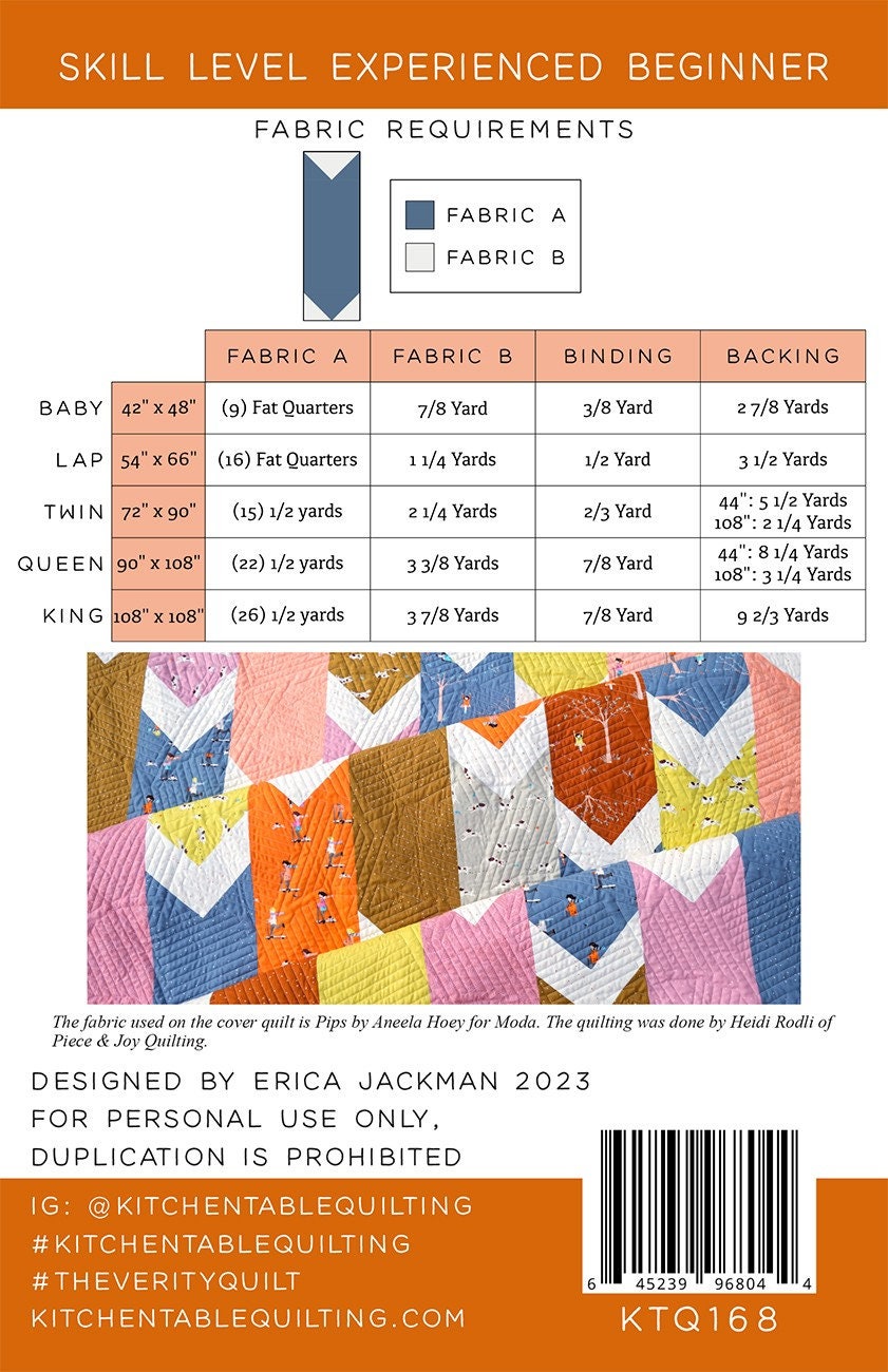 The Verity Quilt Pattern, Kitchen Table Quilting KTQ168, Fat Quarter FQ Yardage Friendly Contemporary Chevron Quilt Pattern, Erica Jackman