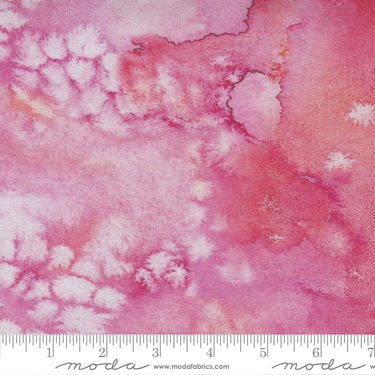 REMNANT 3 Yards 12" of 108" Flow - Pink Watercolor Wide Quilt Back Fabric, Moda 108004-11, Pink Cotton Sateen Quilt Backing Fabric