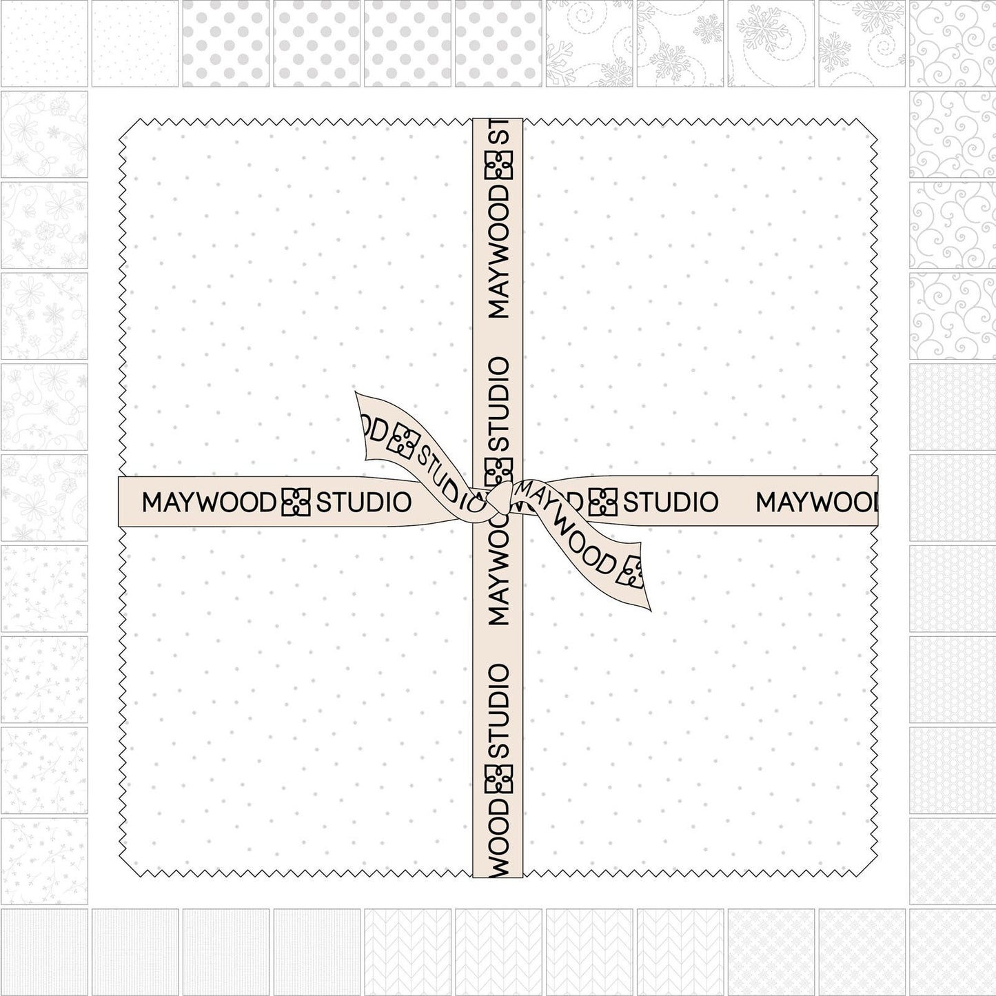 White on White 10" Squares, Maywood Studio SQ-MASKBB-Wows, Solid White Print Quilt Fabric Stack, 10" Precut Fabric Squares