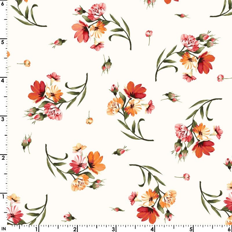 REMNANT 1 Yard 6" of Harvest Rose - Tossed Fall Flowers Cream Ecru FLANNEL Fabric, Maywood Studio MASF10632-E