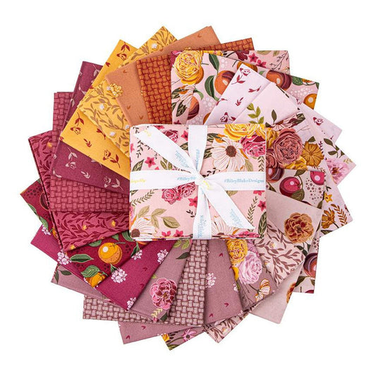 Petal Song 21 Piece Fat Quarter Bundle, Riley Blake FQ-13710-21, Mauve Gold Burgundy Floral Cotton Quilt Fabric, 18 x 22 Fabric Cuts