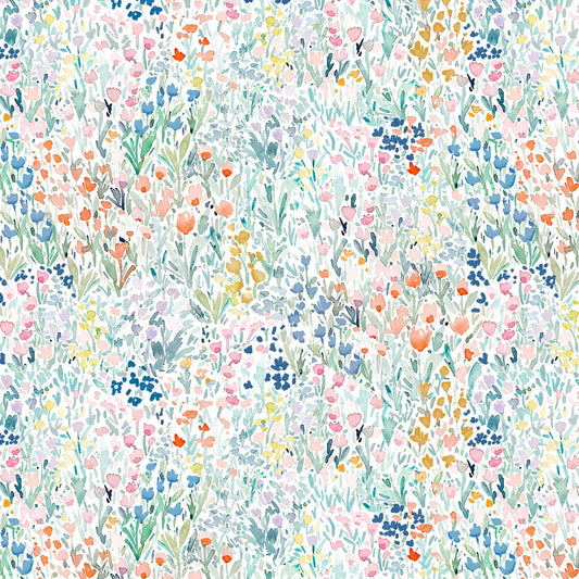 108" Extra Wide Quilt Backs - White Jardin Watercolor Floral Wide Quilt Back Fabric, Dear Stella XST-DCJ2571 WHITE, By the Yard