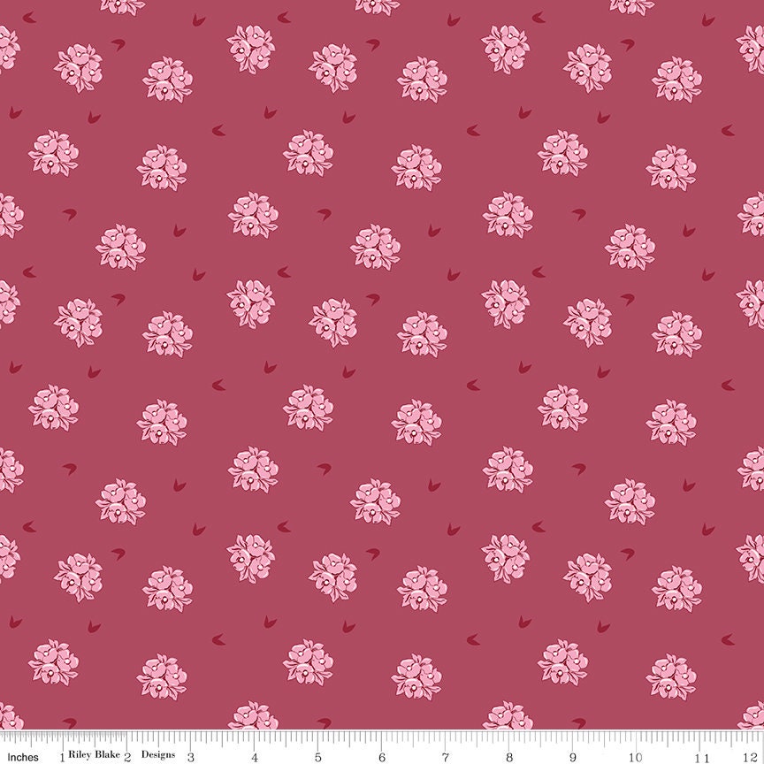 Petal Song 21 Piece Fat Quarter Bundle, Riley Blake FQ-13710-21, Mauve Gold Burgundy Floral Cotton Quilt Fabric, 18 x 22 Fabric Cuts