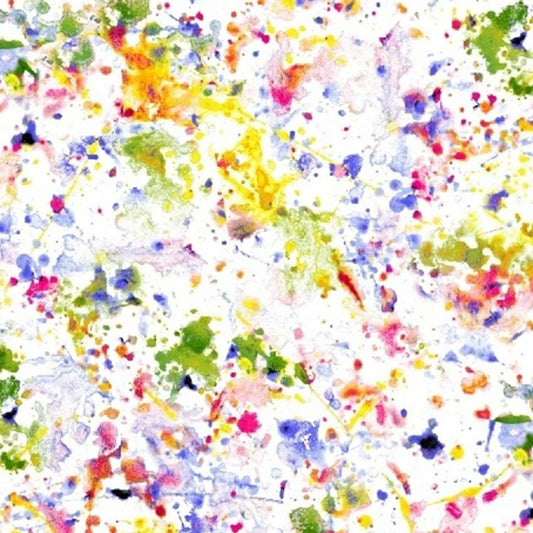 REMNANT 2 Yards 12" of 108" Quilt Backs - Multicolored Paint Splatter on White Wide Quilt Back Fabric, Windham Fabric 51537-1, Wide Backs