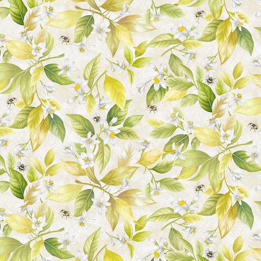REMNANT 1 Yard 14" of 108" Lemon Bouquet - Blossoms Bees Wide Quilt Back Fabric, Timeless Treasures XFRUIT-CD2455 Beige