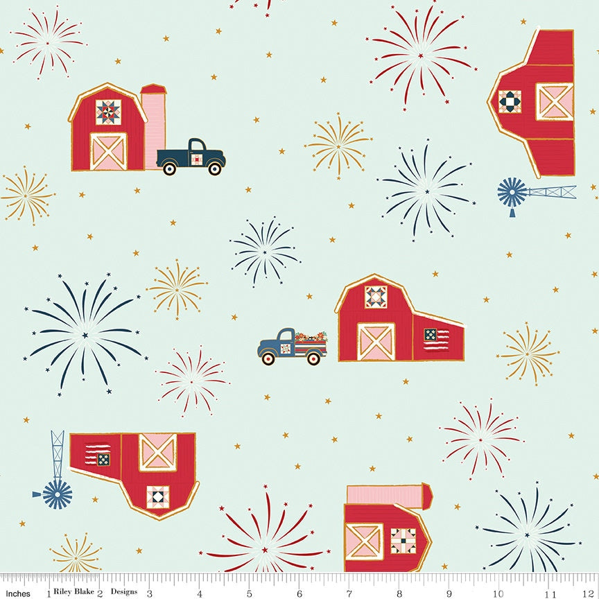 Sweet Freedom 5" Stacker, Riley Blake 5-14410-42, Red White Blue Patriotic Floral 5-Inch Precut Fabric Squares, Beverly McCullough