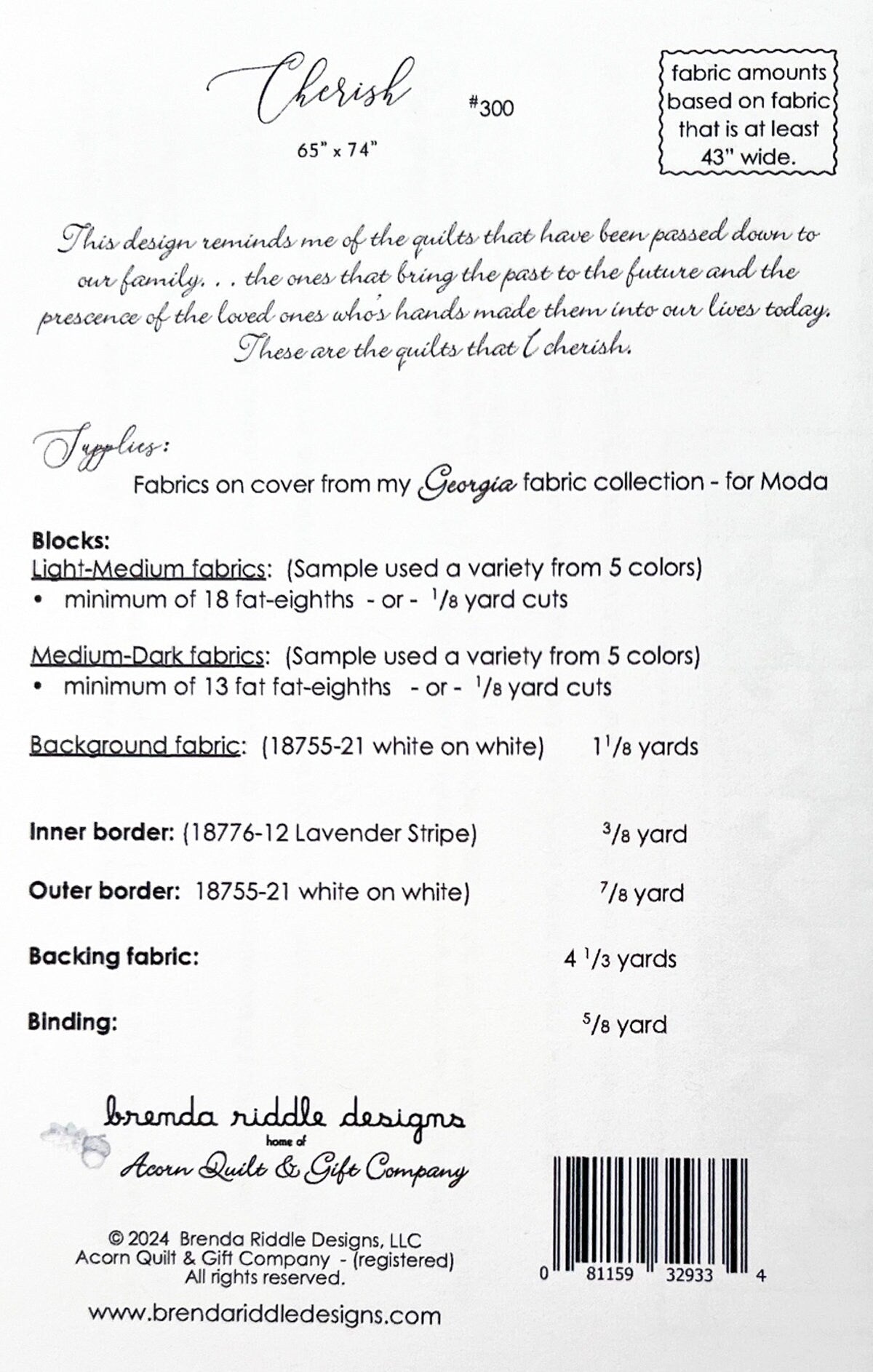 Cherish Quilt Pattern, Acorn Quilt and Gift AQG300, Fat Eighths Friendly, Patchwork Star Quilt Pattern, Brenda Riddle