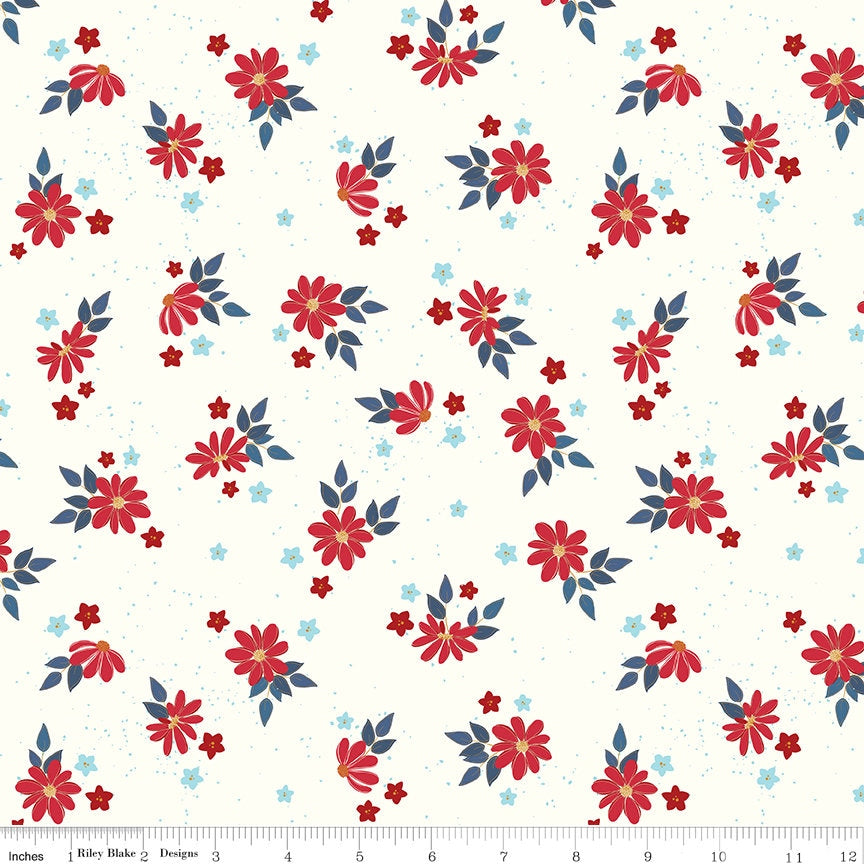 Sweet Freedom 5" Stacker, Riley Blake 5-14410-42, Red White Blue Patriotic Floral 5-Inch Precut Fabric Squares, Beverly McCullough