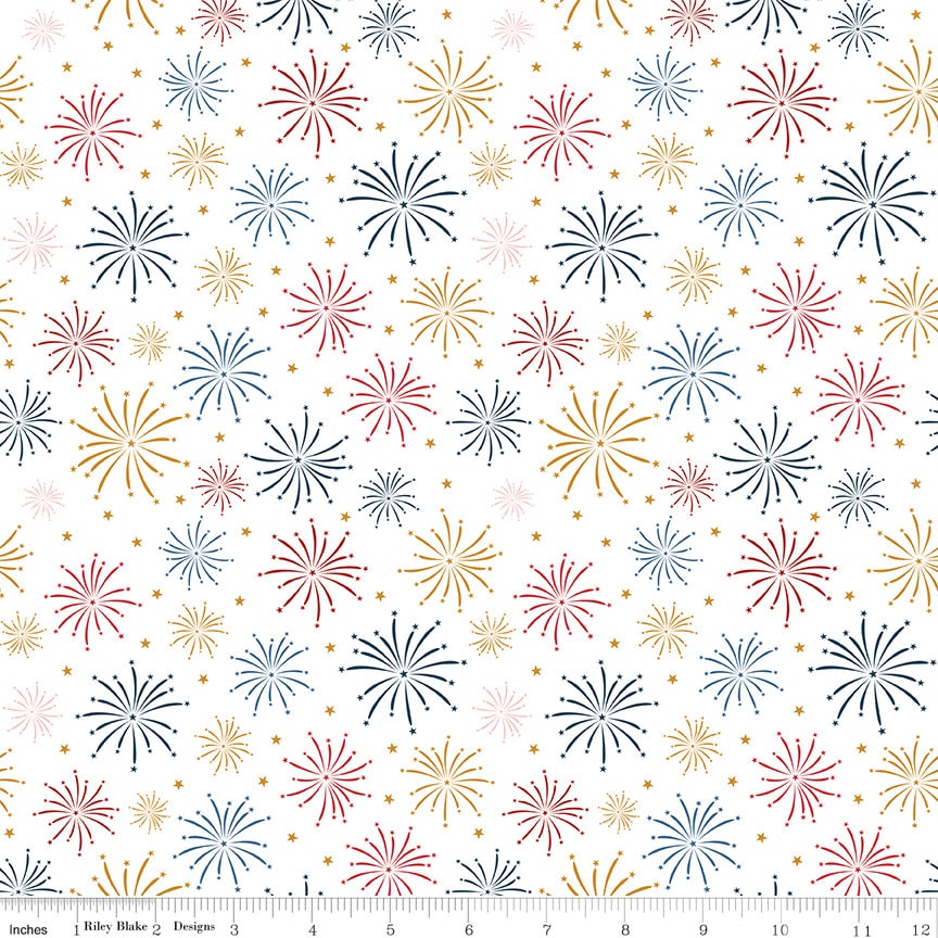 Sweet Freedom 5" Stacker, Riley Blake 5-14410-42, Red White Blue Patriotic Floral 5-Inch Precut Fabric Squares, Beverly McCullough