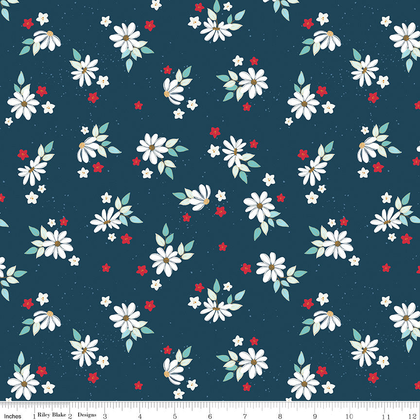 Sweet Freedom 5" Stacker, Riley Blake 5-14410-42, Red White Blue Patriotic Floral 5-Inch Precut Fabric Squares, Beverly McCullough