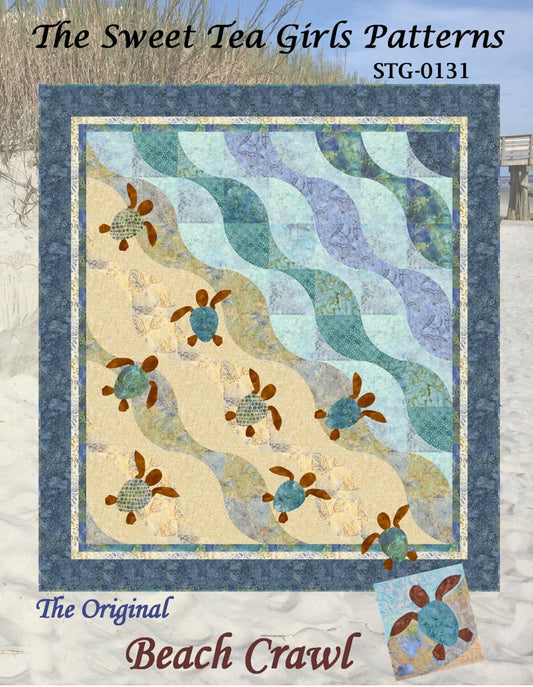 The Original Beach Crawl Quilt Pattern, The Sweet Tea Girls STG0131, Yardage Friendly Beach Sea Turtle Lap Throw Applique Quilt Pattern