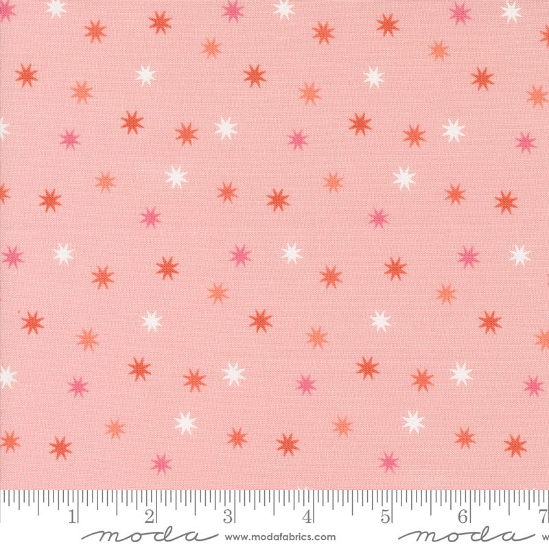 Hey Boo - Pink Star Dots Halloween Blender Fabric, Moda 5215 13, Orange White Stars on Pink Halloween Fabric, Lella Boutique, By the Yard
