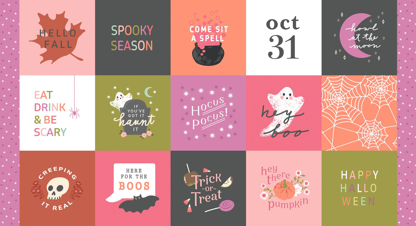 Hey Boo - Multi 24" Halloween Panel Fabric, Moda 5216 11, Modern Halloween Fabric Panel, Lella Boutique, By the Yard
