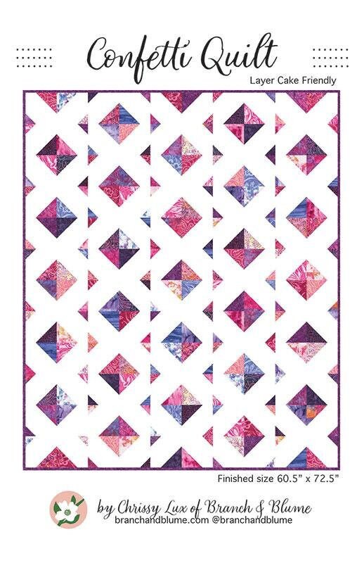 Confetti Quilt Pattern, Branch and Blume BNB2326, Layer Cake Ten Square Friendly Throw Quilt Pattern, Chrissy Lux