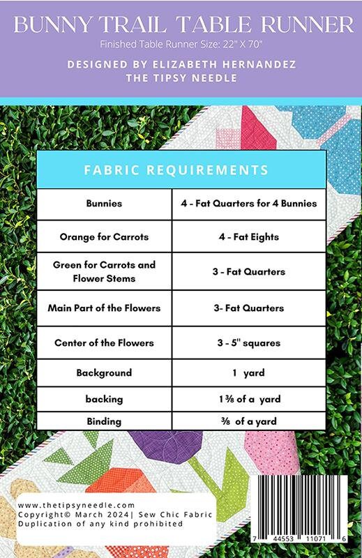 Bunny Trail Table Runner Quilt Pattern, The Tipsy Needle TTN131, Fat Quarter Eighths FQ F8 Friendly Easter Quilt Pattern