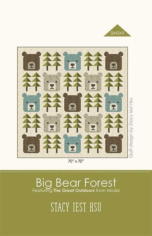 Big Bear Forest Quilt Pattern, Stacy Iest Hsu SIH095, Yardage Friendly Bears and Trees Square Lap Throw Quilt Pattern