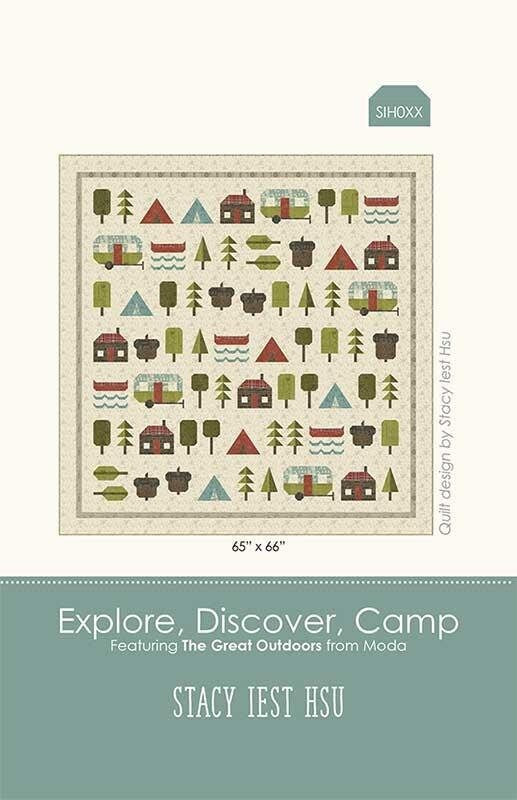 Explore Discover Camp Quilt Pattern, Stacy Iest Hsu SIH096, Yardage Friendly Camping Themed Lap Throw Quilt Pattern