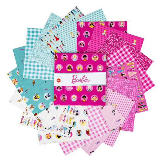 Barbie World 10" Inch Stacker, Riley Blake 10-15020-42, Pink Blue Barbie Precut Quilt Fabric Squares