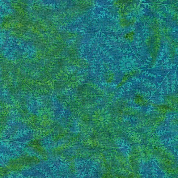 Daisy May Stack, Island Batik, 10" Precut Fabric Squares, Green Blue Orange Yellow Pink Batik Floral Fabric Squares