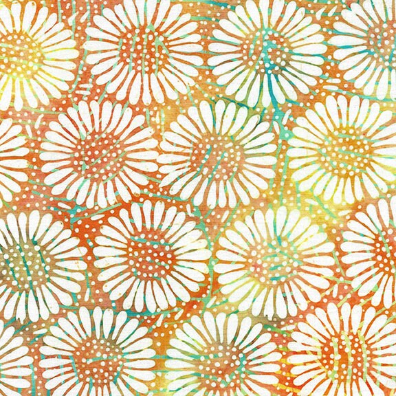 Daisy May Strip Pack, Island Batik, Batik Jelly Roll, 2.5" Precut Fabric Strips, Yellow Orange Turquoise Floral Batik Fabric Strips