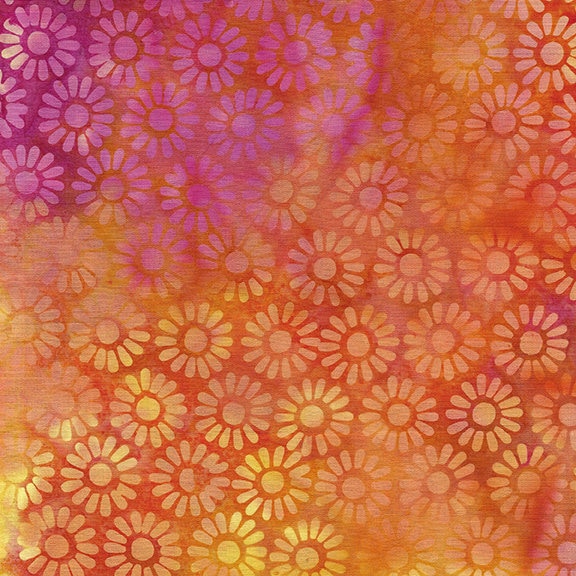 Flower Pot Strip Pack, Island Batik, Batik Jelly Roll, 2.5" Precut Fabric Strips, Yellow Pink Teal Floral Batik Fabric Strips