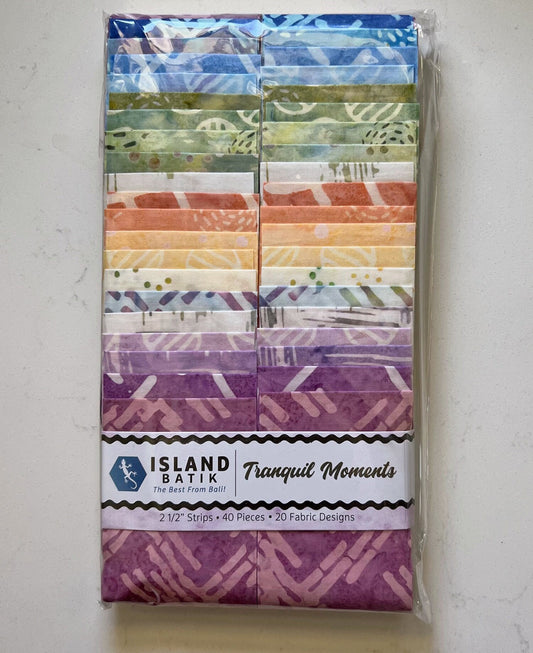 Tranquil Moments Strip Pack, Island Batik, Pastel Batik Jelly Roll, 2.5" Precut Fabric Strips, Pastel Abstract Batik Fabric Strips