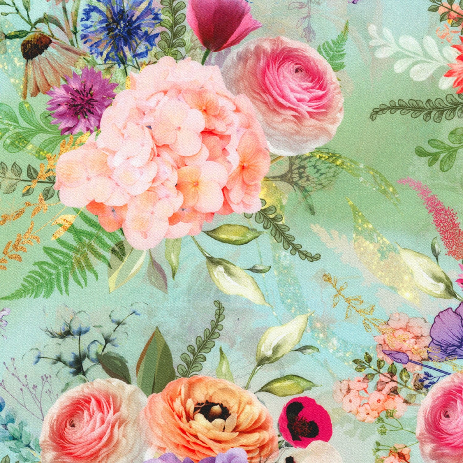 Misty Garden Charm Squares, Robert Kaufman CHS-1208-42, Digitally Printed Floral Quilt Fabric, 5" Inch Precut Fabric Squares