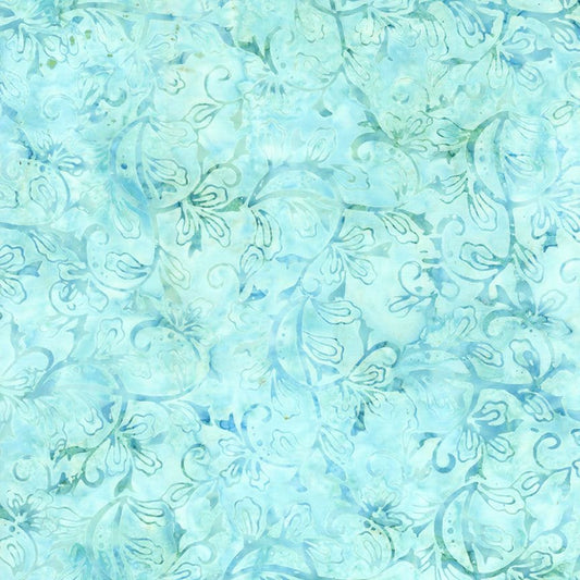 108" XTONGA - Swirl Tropical Leaves Blue Batik Wide Quilt Back Fabric, Timeless Treasures Xtonga XTONGA-B3089 SHORE, By the Yard
