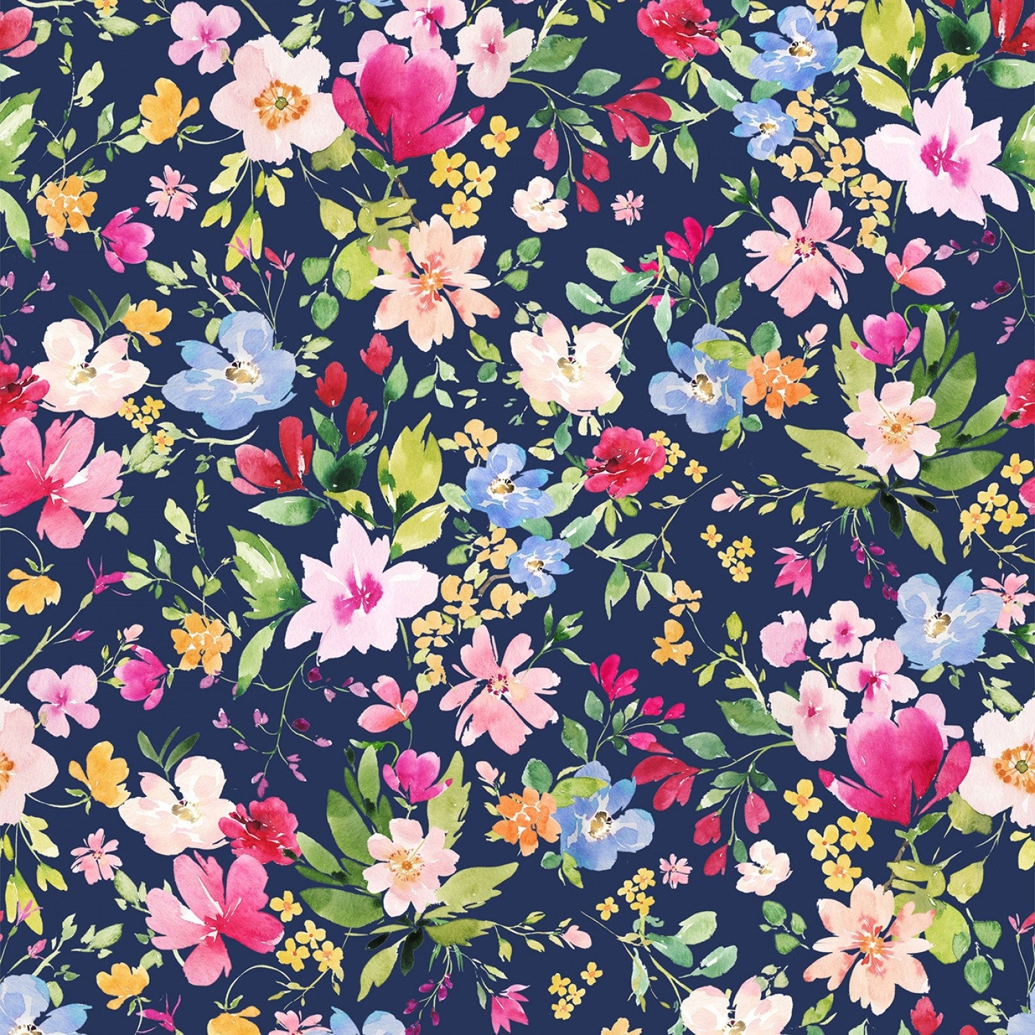 Flourish 2.5" Strips, Clothworks ST0462, 2.5" Precut Pink Blue Green Watercolor Floral Digitally Printed Fabric Strips
