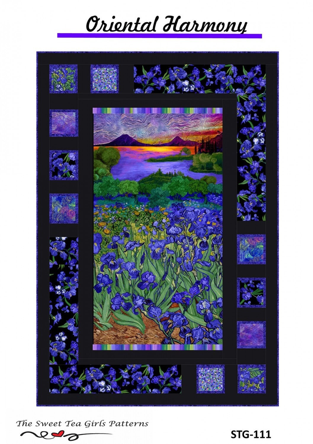 Oriental Harmony Quilt Pattern, The Sweet Tea Girls STG111 WI, Panel Yardage Friendly Panel Frame Lap Wall Quilt Pattern