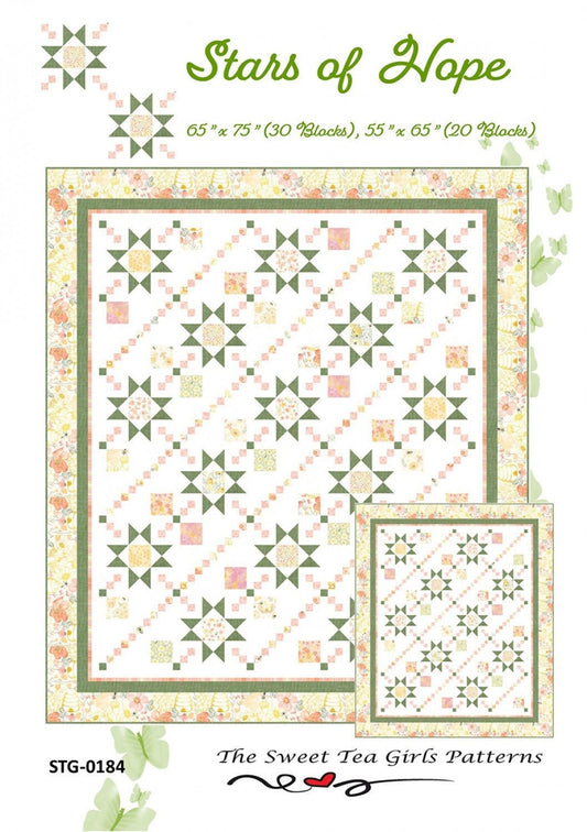 Stars of Hope Quilt Pattern, The Sweet Tea Girls STG0184, Yardage Friendly Stars and Chain Quilt Pattern