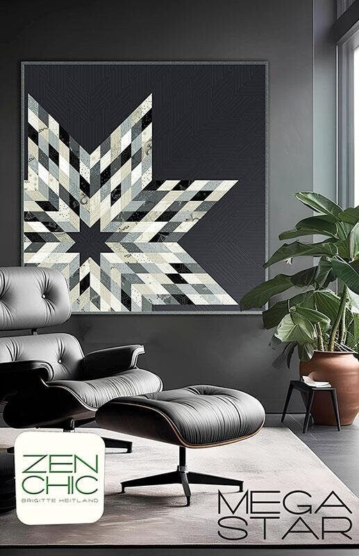 Mega Star Quilt Pattern, Zen Chic MSQP, Modern Lone Star Wall Quilt Pattern, Jelly Roll Friendly, Contemporary Lap Star Quilt