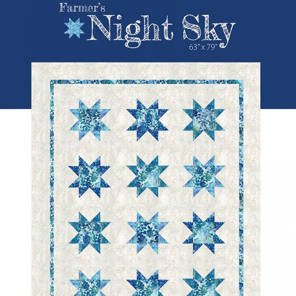 Farmer's Night Sky Quilt Pattern, Farmer's Daughters Quilts FDQ-NIGHTSKY, Yardage Fat Quarter FQ Friendly Star Throw Quilt Pattern